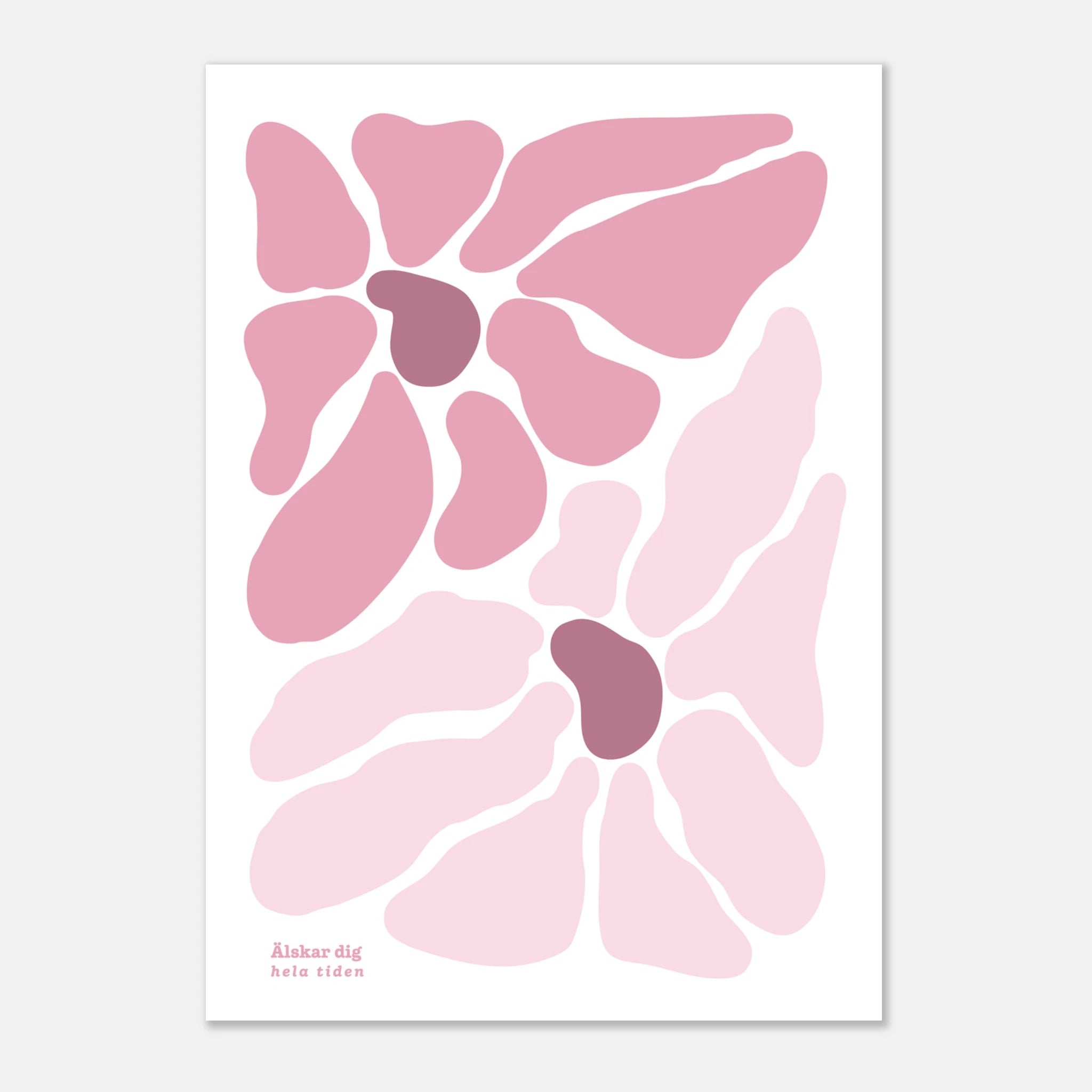 Villkorslöst är en illustration med orden ”Älskar dig, hela tiden” – ett budskap som rymmer både styrka och stillhet.

Postern får symbolisera den sortens kärlek som inte förändras av prestationer, dagar eller omständigheter. Den passar lika fint i ett barnrum som i vardagsrummet eller där du vill skapa en känsla av trygghet och närvaro.

Motivet går i nyanser av rosa/lila mot en vit bakgrund. 