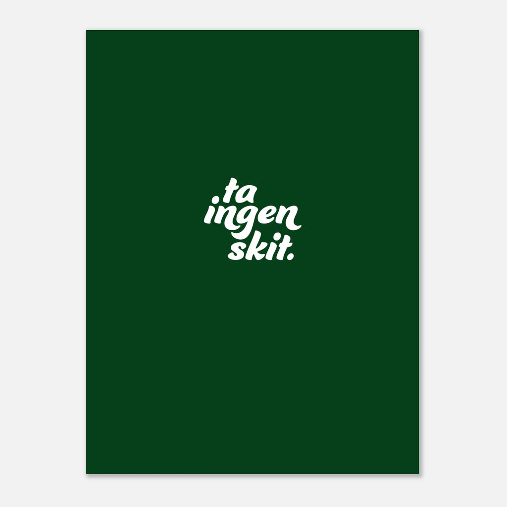 En grön poster med vit text där det står Ta ingen skit. En poster om att värna om din egen plats och sätta gränser. Ett nej är ett nej och det är tillräckligt.